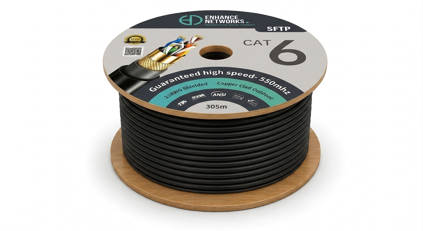 Enhance 23awg 0.57mm Outdoor Sftp shielded Double Jacket Copper clad 305m