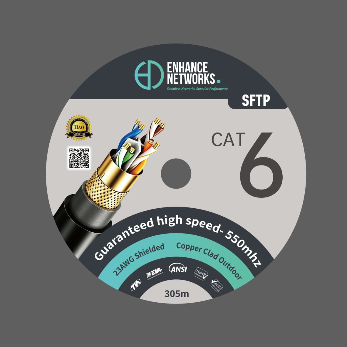 Enhance 23awg 0.57mm Outdoor Sftp shielded Double Jacket Copper clad 305m