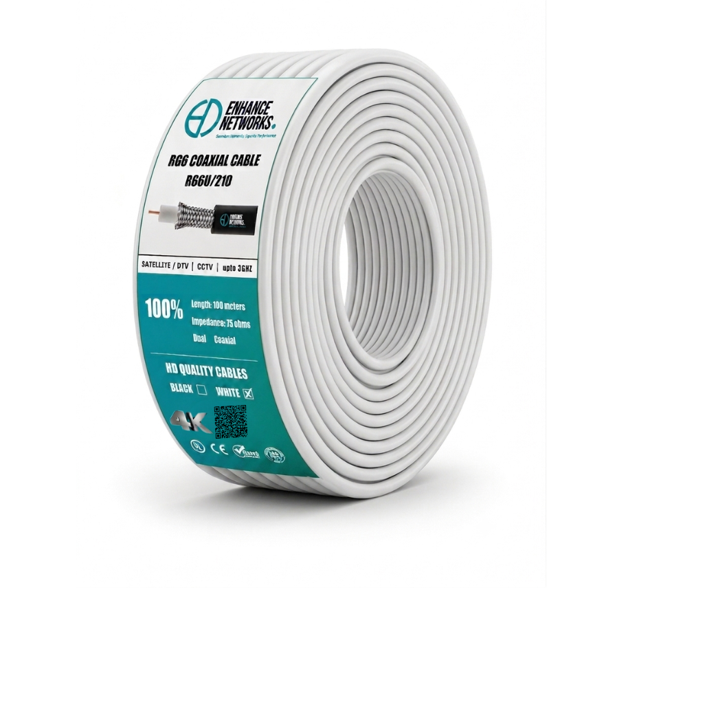 Enhance Coaxial RG-6 Dual Aluminum Shield Network Cable 100 Yards - White PVC