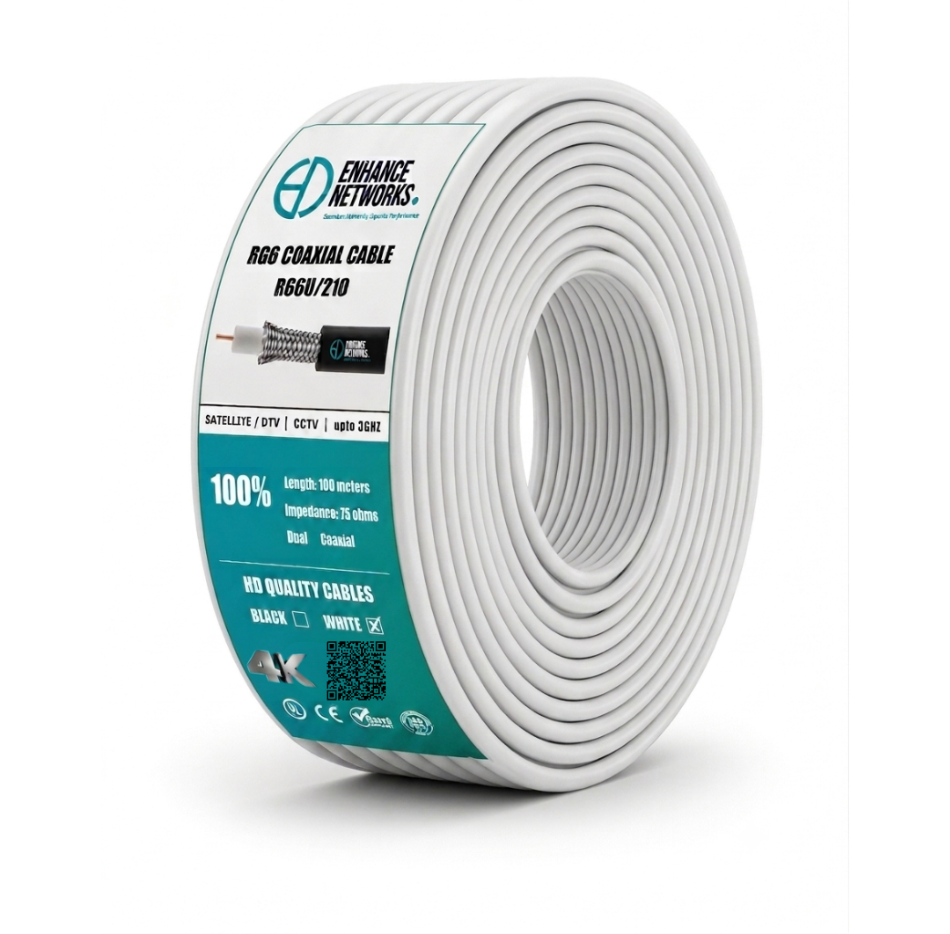 Enhance Coaxial RG-6 Dual Aluminum Shield Network Cable 100 Yards - White PVC