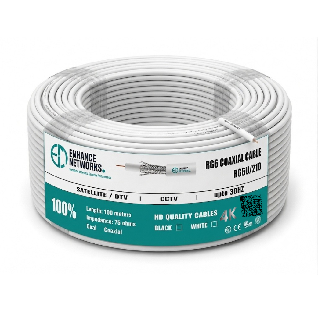 Enhance Coaxial RG-6 Dual Aluminum Shield Network Cable 100 Yards - White PVC