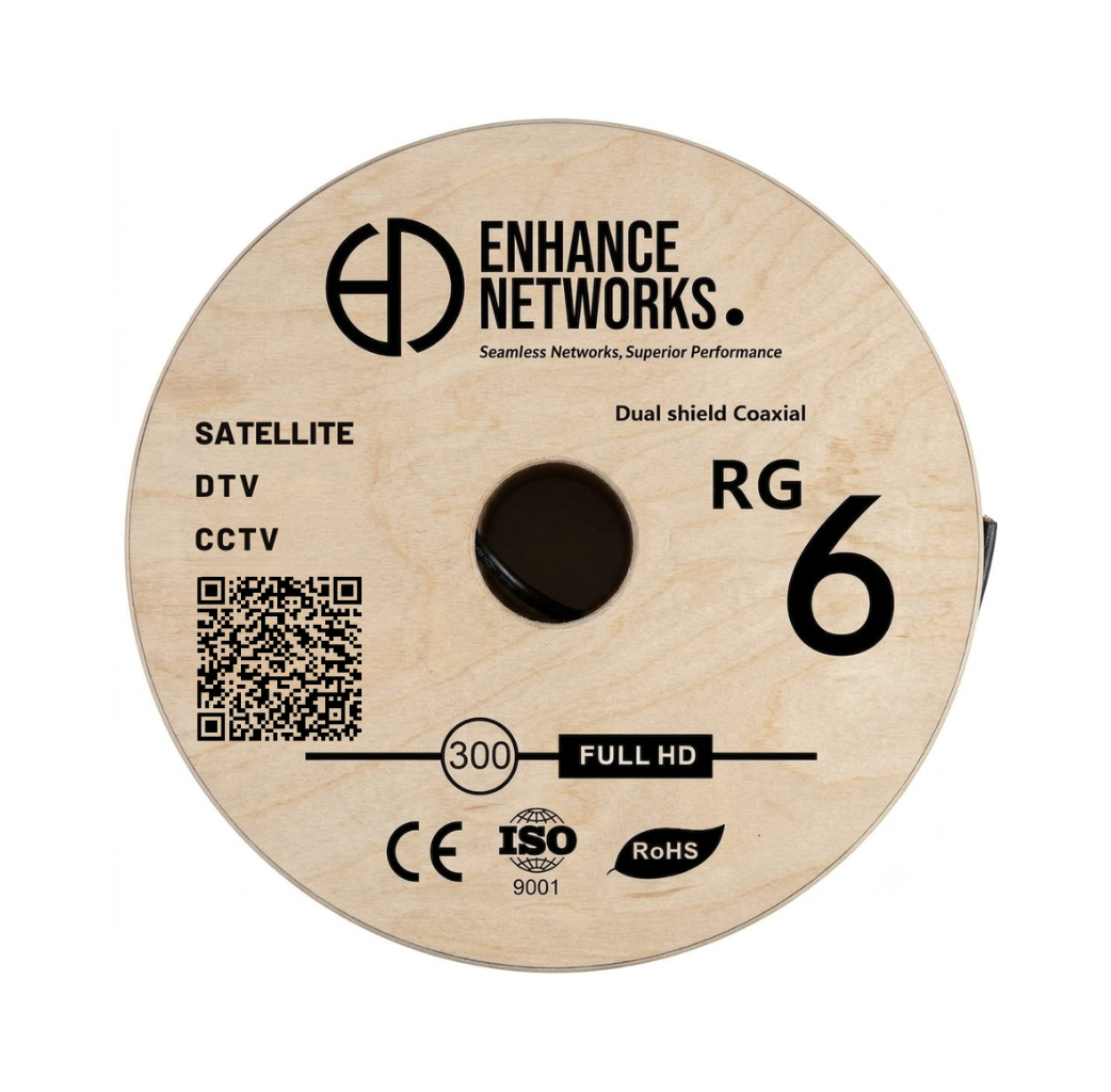 Enhance Coaxial RG-6 Cable Dual Aluminum Shield 300m White PVC Jacket