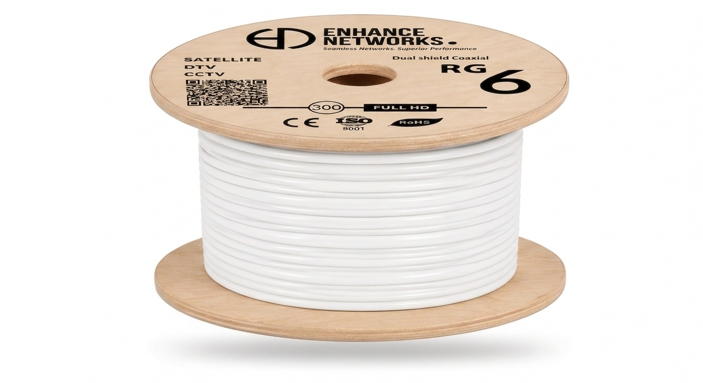 Enhance Coaxial RG-6 Cable Dual Aluminum Shield 300m White PVC Jacket