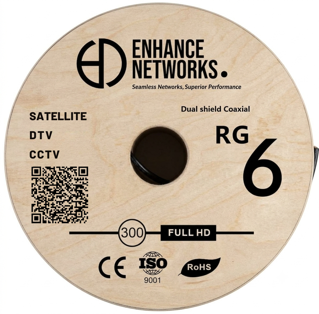 Enhanced Coaxial RG-6 Cable Dual Aluminum Shield 300m Black PVC Jacket