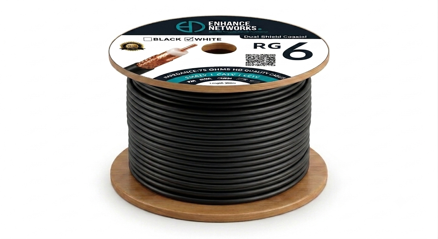 Enhance Coaxial RG-6 Dual copper Shield 300 Yards - Black PVC