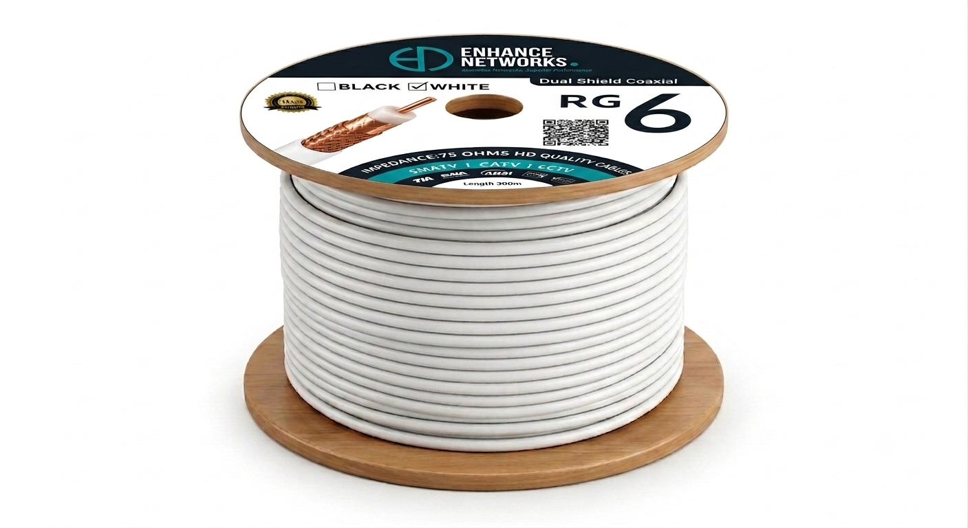 Enhance Coaxial RG-6 Dual copper Shield 300 Yards - White PVC